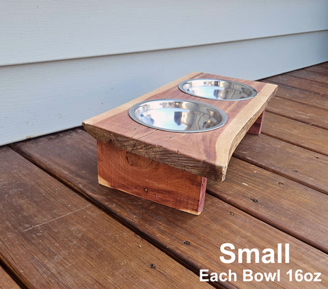 Live Edge Red Cedar Dog | Cat | Pet Bowl Feeder | Stand